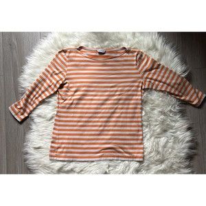 MARIMEKKO Top Vintage Top Jersey Orange White 3/4 Sleeve Striped Top 90s SZsmall